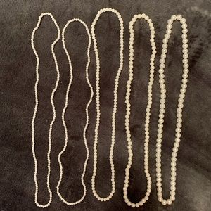Set of 5 Multi-sized 15” Faux Pearl Necklaces